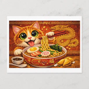 Grappige Kawaii Ramen Noodle Kat Kunst Briefkaart