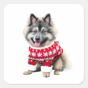 Grappige Keeshond in Kersttrui Vierkante Sticker