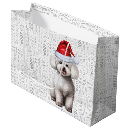 Grappige kerst Bichon Frise Hond Groot Cadeauzakje (Voorkant Gekanteld)