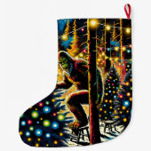 Grappige kerst Bigfoot gepersonaliseerd Grote Kerstsok (Achterkant)