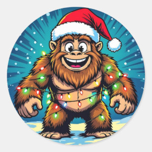 Grappige kerst Bigfoot Sasquatch Ronde Sticker