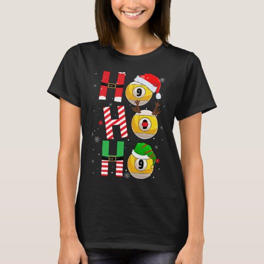 Grappige kerst biljart Ho Ho Kerstmis Matching P T-shirt (Voorkant)