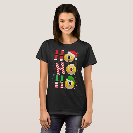 Grappige kerst biljart Ho Ho Kerstmis Matching P T-shirt (Voorkant volledig)