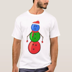 Grappige kerst bowling ballen sneeuwman t-shirt