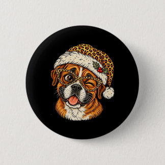 Grappige Kerst Boxer Met Luipaard Kerstman Hoed Cu Ronde Button 5,7 Cm
