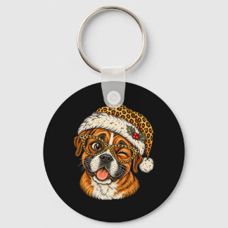 Grappige Kerst Boxer Met Luipaard Kerstman Hoed Cu Sleutelhanger
