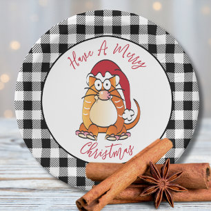 Grappige Kerst Cartoon Cat Santa Hat Vakantie Papieren Bordje