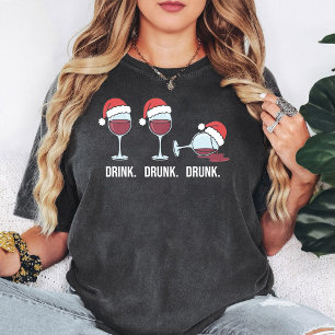 Grappige Kerst Drink Dronken Wijn Glazen Vakantie T-shirt
