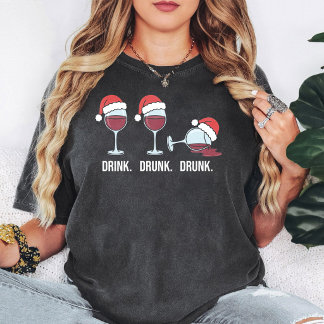 Grappige Kerst Drink Dronken Wijn Glazen Vakantie T-shirt