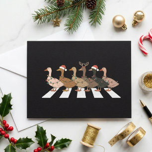 Grappige Kerst Eenden Overstekend Santa Hoed Ontwe Feestdagenkaart