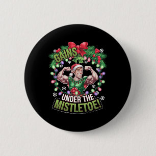 Grappige Kerst Elf Gym Workout Resultaten Onder De Ronde Button 5,7 Cm