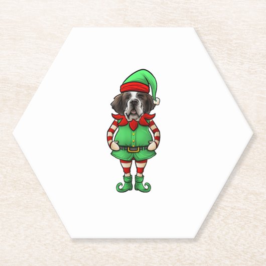 Grappige Kerst Elf St Bernard Dog Saint Bernard Kartonnen Onderzetters (Voorkant)