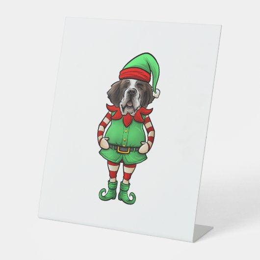 Grappige Kerst Elf St Bernard Dog Saint Bernard Reclamebord Met Voetstuk (Voorkant)