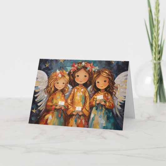 Grappige kerst engelen met kaarsen feestdagen kaart (Voorkant)