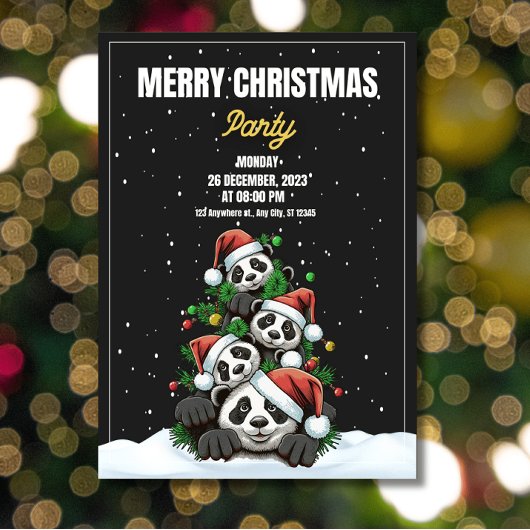 Grappige kerst feest uitnodiging, Panda kerst Kaart
