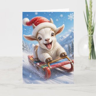 Grappige Kerst Geit Sleden in de Sneeuw Feestdagen Kaart