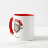 Grappige kerst glurende kat met kerstmuts op maat mok (Voorkant links)