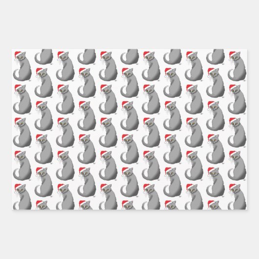 Grappige Kerst Grijze Kat Inpakpapier Vel (Voorkant 2)