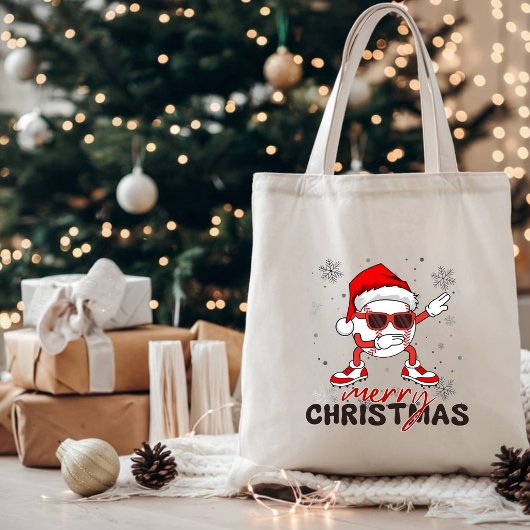 Grappige kerst honkbal dabbing tote bag