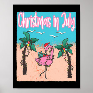 Grappige kerst in juli flamingo strand kerst ik poster