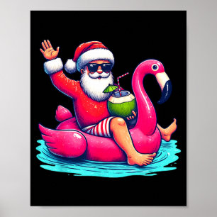 Grappige kerst in juli zomer flamingo float xmas poster