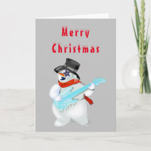 Grappige Kerst Kaart Sneeuwman Gitaar Speler