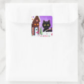 Grappige Kerst Kat Gingerbread Huis Creationarts Vierkante Sticker (Tas)