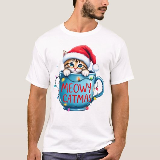 Grappige kerst kat sublimatie t-shirt (Voorkant)