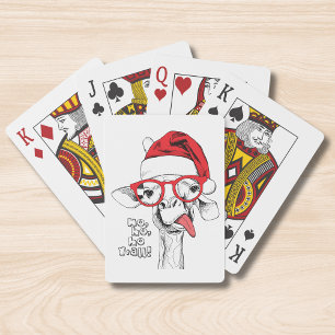 Grappige Kerst Kijkende Giraffe Kerstman Hoed Bril Pokerkaarten