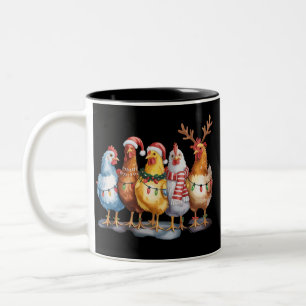 Grappige Kerst Kip Kerstverlichting Boerderij Dier Tweekleurige Koffiemok