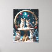 Grappige kerst Kittens op Gold Stand Canvas Afdruk (Voorkant)