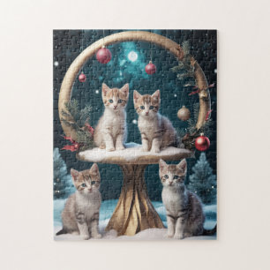 Grappige kerst Kittens op Gold Stand Legpuzzel