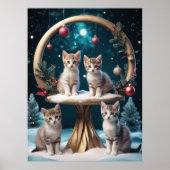 Grappige kerst Kittens op Gold Stand Poster (Voorkant)