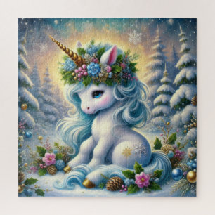 Grappige kerst kleine witte eenhoorn legpuzzel