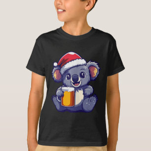 Grappige kerst koala met bier strip t-shirt