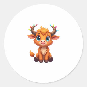 Grappige Kerst Koe Lampjes Jongens Meisjes Schatti Ronde Sticker