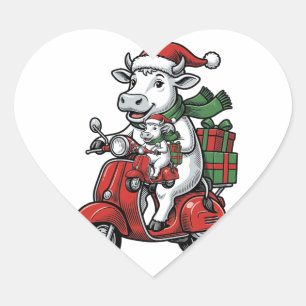 Grappige Kerst Koerijdende Scooter Vintage Design_ Hart Sticker