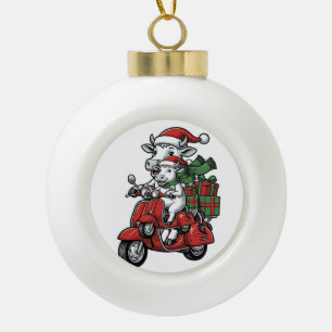 Grappige Kerst Koerijdende Scooter Vintage Design_ Keramische Bal Ornament