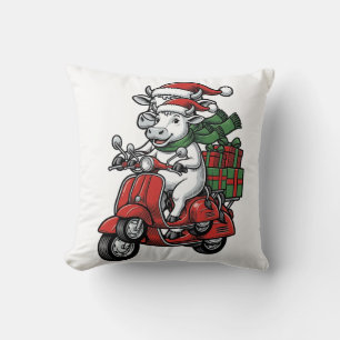 Grappige Kerst Koerijdende Scooter Vintage Design_ Kussen