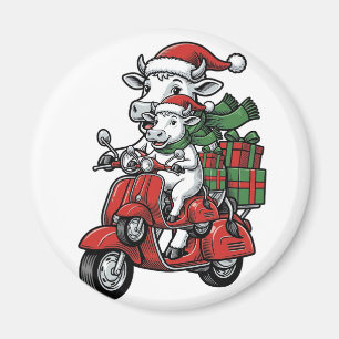 Grappige Kerst Koerijdende Scooter Vintage Design_ Magneet