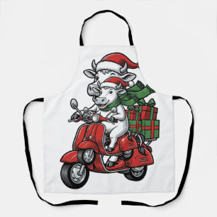 Grappige Kerst Koerijdende Scooter Vintage Design_ Schort