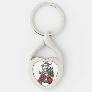 Grappige Kerst Koerijdende Scooter Vintage Design_ Sleutelhanger