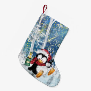 Grappige kerst kous met Happy Party Penguin Kleine Kerstsok