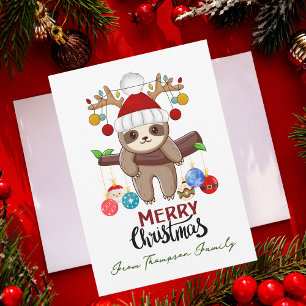 Grappige Kerst Luiaard & Familie Foto Maatwerk  Feestdagenkaart