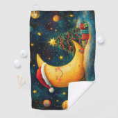 Grappige kerst maan galaxy viering golfhanddoek (Insitu)