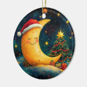 Grappige kerst maan galaxy viering keramisch ornament (Links)