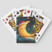 Grappige kerst maan galaxy viering pokerkaarten (Achterkant)