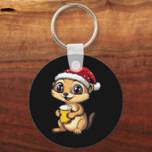 Grappige Kerst Meerkat met Beer Comic Sleutelhanger (Voorkant)