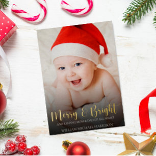 Grappige kerst nieuwe baby foto geboorte aankondig folie feestdagenkaart