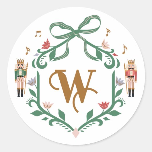 Grappige Kerst Notenkraker Monogram Crest Bow Ronde Sticker (Voorkant)